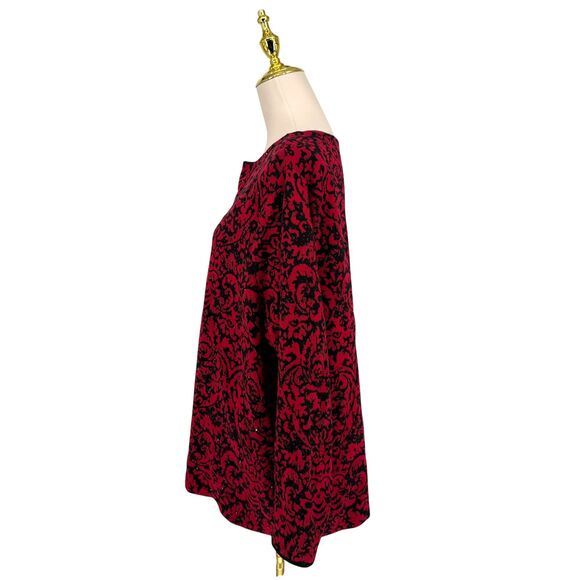 J. Jill Jacquard Tunic Sweater 3X Red Black Damask Rhinestone Sparkle Holiday - Picture 8 of 11
